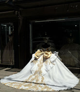 Exquisite Gold-Beaded Off-Shoulder Ball Gown Tiered Princess Evening Dress for Quinceanera & Sweet 16 Celebrations